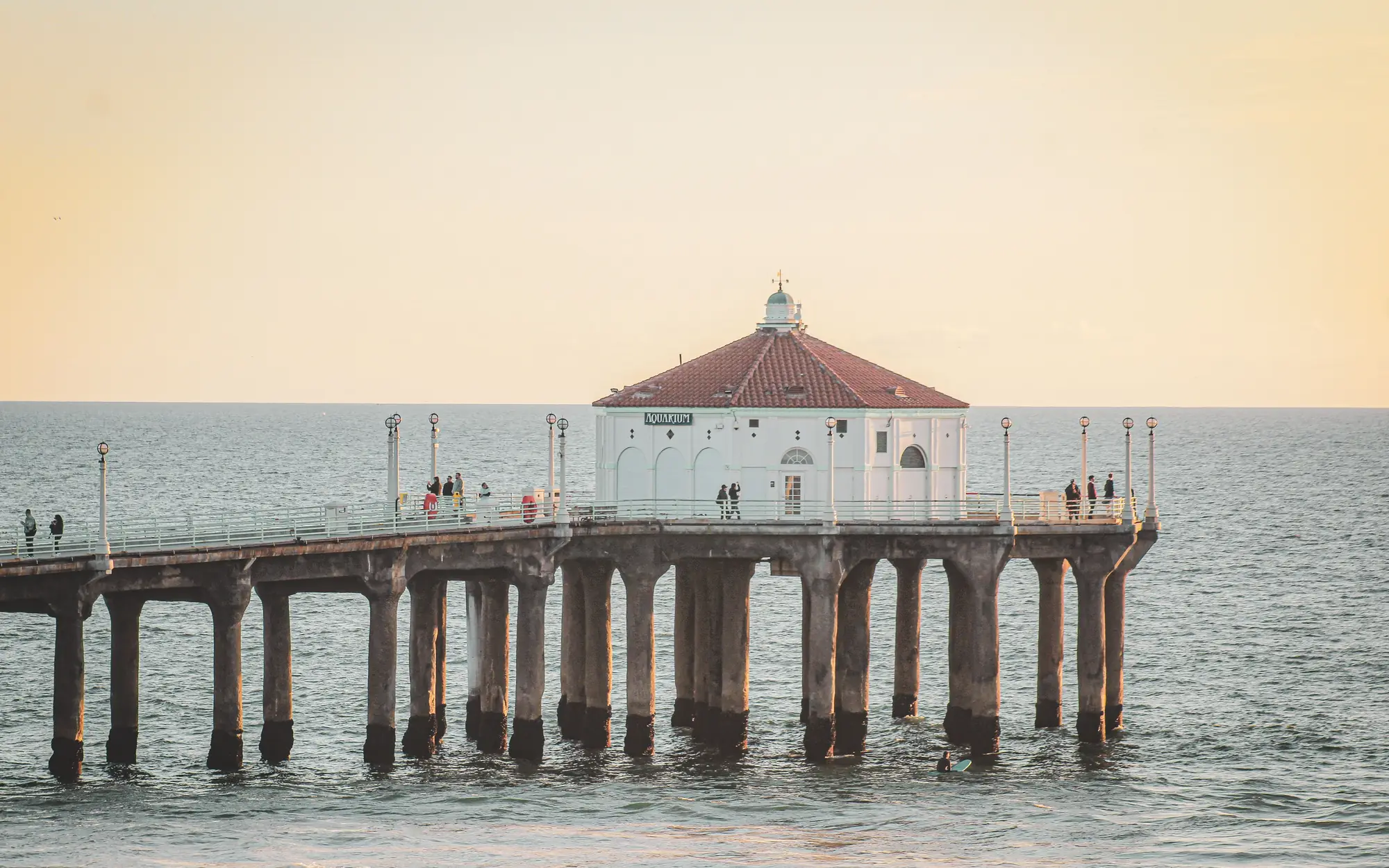 Manhattan Beach Pier and its Roundhouse at sunset, Manhattan Beach, California