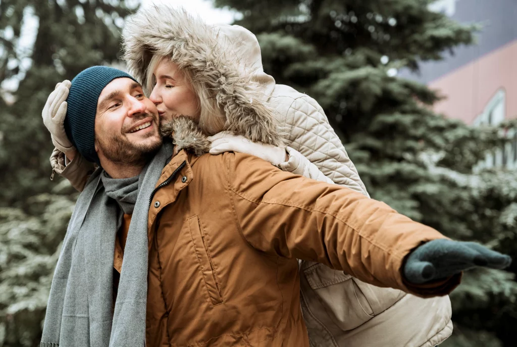 couple winter fooling around together